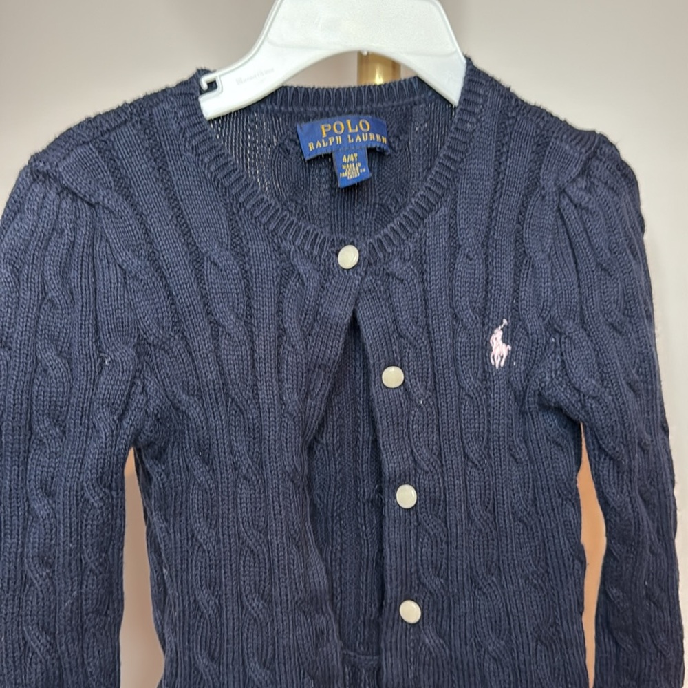 Ralph Lauren POLO Girls Sweater Size 4/4T Combed Cotton Peplum Cardigan - Picture 2 of 6